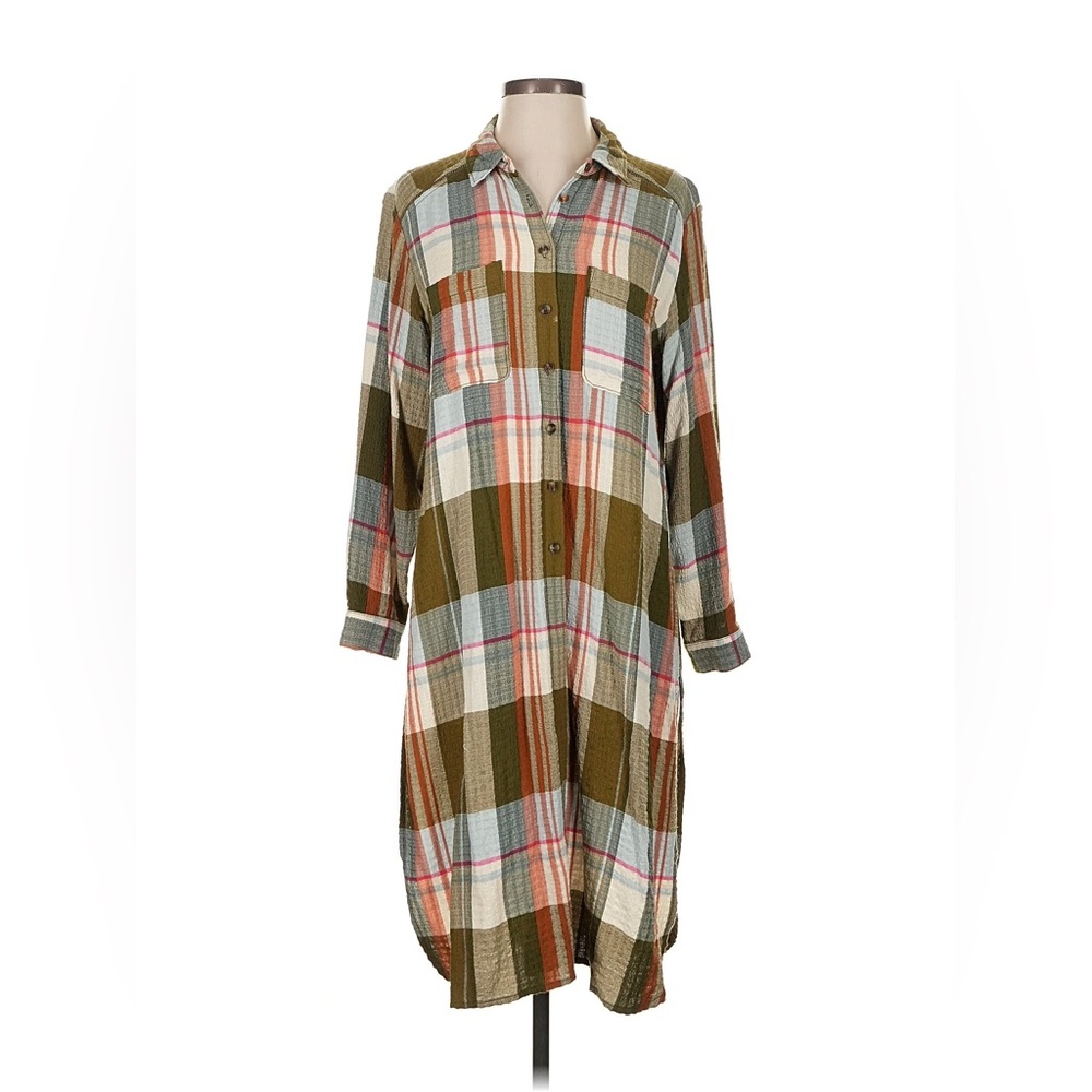 PILCRO x ANTHROPOLOGIE Side Slit Maxi Tunic Button Down Shirt Shirtdress Duster - Picture 6 of 15